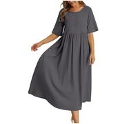 Tenues d'été pour femme - Col rond - Manches cinq points - Avec poche lâche - Robe élégante et décontractée, gris, M