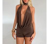 Tenues deux pièces pour femmes avec Top à col en V profond sexy et dos nu, mini-short à taille basse pour une utilisation quotidienne. Ensembles d'été pour femmes pour les vacances sur l'île L,M,S,XSU
