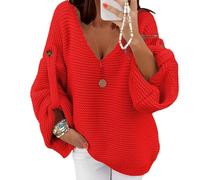 Tenues d'hiver pour Femmes 2025 : Pulls Oversize à col en V pour Femmes, Pulls Amples à Manches Longues en Grosse Maille l'automne
