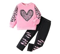 Tenues d'hiver pour Filles, Ensemble 2 pièces imprimé léopard, Sweat à Capuche à Manches Longues et Pantalon, vêtements de Sport Confortables et décontractés pour Tout-Petits (Red, 5-6 Years)