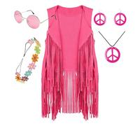 Tenues Disco Accessoires Hippie, Costume des Années 60 et 70 pour Femme,Costumes pour femmes 5 pièces - Accessoires hippies, tenues disco, détails à franges pour Halloween, anniversaire, Pâques