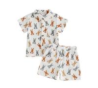Tenues éLéGante Ensemble Deux pièces pour garçon, Confortable et Respirant, idéal pour Pâques : Short Manches Courtes imprimé Dessin animé. (White, 18-24 Months)