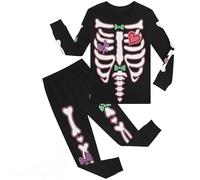 Tenues et ensemble de pyjama à motif squelette de dinosaure pour enfants, tout-petits, filles, garçons, costume d'Halloween, de carnaval, de costumade (noir F, 8 à 9 ans)
