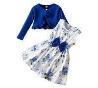 Tenues et ensembles pour filles, tenues décontractées pour la plage, l'école, les fêtes, robe sans manches à imprimé nœud avec cardigan côtelé uni à manches longues, vêtements deux pièces pour#Z