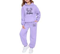 Tenues pour Filles Deux pièces Haut Manches Longues et Pantalon Jogging Tenue fête imprimé Graphique Polaire Douce Tout-Petits Jeunes Assortie Famille saisonnière (Purple, 2-3 Years)