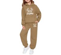 Tenues pour Filles Deux pièces Haut Manches Longues et Pantalon Jogging Tenue fête imprimé Graphique Polaire Douce Tout-Petits Jeunes Assortie Famille saisonnière (Gold, 6-7 Years)