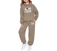 Tenues pour Filles Deux pièces Haut Manches Longues Pantalon Jogging Tenue fête imprimé Graphique Polaire Douce Tout-Petits Jeunes Assortiment Familial saisonnier (Khaki, 7-8 Years)