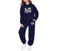 Tenues pour Filles Deux pièces Haut Manches Longues Pantalon Jogging Tenue fête imprimé Graphique Polaire Douce Tout-Petits Jeunes Assortiment Familial saisonnier (Dark Blue, 4-5 Years)