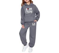 Tenues pour Filles Deux pièces Haut Manches Longues Pantalon Jogging Tenue fête imprimé Graphique Polaire Douce Tout-Petits Jeunes Assortiment Familial saisonnier (Grey, 7-8 Years)
