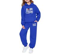 Tenues pour Filles Deux pièces Haut Manches Longues Pantalon Jogging Tenue fête imprimé Graphique Polaire Douce Tout-Petits Jeunes Assortiment Familial saisonnier (Blue, 4-5 Years)