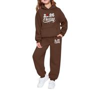Tenues pour Filles Deux pièces Haut Manches Longues Pantalon Jogging Tenue fête imprimé Graphique Polaire Douce Tout-Petits Jeunes Assortiment Familial saisonnier (Coffee, 13-14 Years)