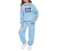 Tenues pour Filles Deux pièces Haut Manches Longues Pantalon Jogging Tenue fête imprimé Graphique Polaire Douce Tout-Petits Jeunes Assortiment Familial saisonnier (Light Blue, 9-10 Years)