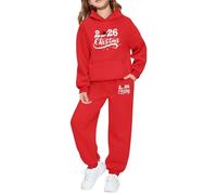 Tenues pour Filles Deux pièces Haut Manches Longues Pantalon Jogging Tenue fête imprimé Graphique Polaire Douce Tout-Petits Jeunes Assortiment Familial saisonnier (Red, 13-14 Years)
