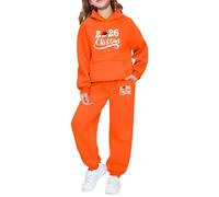 Tenues pour Filles Deux pièces Haut Manches Longues Pantalon Jogging Tenue fête imprimé Graphique Polaire Douce Tout-Petits Jeunes Assortiment Familial saisonnier (Orange, 4-5 Years)