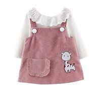 -Tenues pour filles, manches longues, décolleté en dentelle, haut pull uni + jupe à rayures girafe imprimée dos robes frères et sœurs, Rose, 6-12 mois