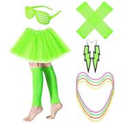 Tenues sur le thème des années 80 - Ensemble d'accessoires de fête des années 80 avec collier fluo, stores, lunettes, boucles d'oreilles, gants en résille, jambières, jupe tutu pour cosplay