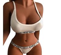 Tenus Sexy Lingerie Sexy pour Les Femmes Deux pièces Lingerie Set Lettre imprimé Veste et Ensemble Culottes Menottes Sexy Coquine Lit (White, L)