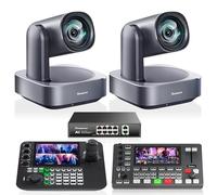 Tenveo Kit de Caméra PTZ - 2 Caméras PTZ 4K AI 12X Zoom avec HDMI/USB3.0/LAN(PoE) et Joystick de Contrôle NDI à 7" Écran Quad, Mélangeur Vidéo HDMI + PoE Network Switch