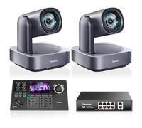 Tenveo Kit de Caméra PTZ - 2 Caméras PTZ 4K avec Tracking AI 12X, HDMI/USB3.0/LAN(PoE) et Joystick de Contrôle PTZ NDI à Écran de 5” + PoE pour Streaming en Direct, Église et Événements
