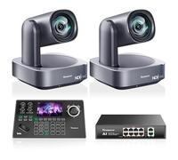 Tenveo Kit de Caméra PTZ - 2 Caméras PTZ NDI 4K AI Tracking 12X Zoom avec HDMI/USB3.0/LAN(PoE) et Joystick de Contrôle NDI à 5" Écran + PoE Network Switch