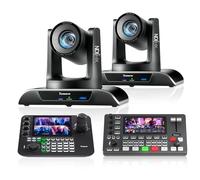 Tenveo Kit de Caméra PTZ - 2 Caméras PTZ NDI 4K AI Tracking 20X Zoom avec HDMI/USB3.0/LAN(PoE) et Joystick de Contrôle NDI à 7" Écran Quad, Mélangeur Vidéo HDMI
