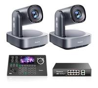 Tenveo Kit de Caméra PTZ et Contrôleur - 2 Caméras NDI 4K avec Tracking AI 20X, HDMI/USB3.0/LAN(PoE) et Joystick de Contrôle PTZ NDI à Écran de 5” +PoE pour Streaming en Direct, Église et Événements
