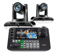 Tenveo Kit de Caméra PTZ et Contrôleur - 2 Caméras NDI avec Tracking AI 20X, HDMI/USB3.0/LAN(PoE) et Joystick de Contrôle NDI à Écran Quad de 7” pour Streaming en Direct, Église et Événements
