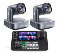 Tenveo Kit de Caméra PTZ et Contrôleur - 2 Caméras PTZ NDI 4K avec Tracking AI 20X, HDMI/USB3.0/LAN(PoE) et Joystick de Contrôle NDI à Écran Quad de 7” pour Streaming en Direct, Église et Événements