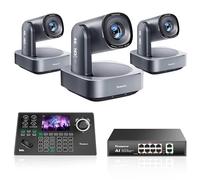 Tenveo Kit de Caméra PTZ et Contrôleur - 3 Caméras NDI 4K avec Tracking AI 20X, HDMI/USB3.0/LAN(PoE) et Joystick de Contrôle PTZ NDI à Écran de 5” +PoE pour Streaming en Direct, Église et Événements