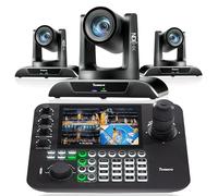 Tenveo Kit de Caméra PTZ et Contrôleur - 3 Caméras NDI avec Tracking AI 20X, HDMI/USB3.0/LAN(PoE) et Joystick de Contrôle NDI à Écran Quad de 7” pour Streaming en Direct, Église et Événements