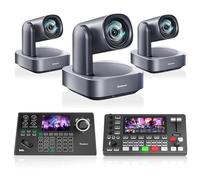 Tenveo Kit de Caméra PTZ et Contrôleur- 3 Caméras PTZ 4K avec Tracking AI 12X, HDMI/USB3.0/LAN(PoE) et Joystick de Contrôle PTZ NDI à Écran de 5”, Mélangeur Commutateur Vidéo 4K pour Streaming Live