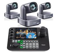 Tenveo Kit de Caméra PTZ et Contrôleur - 3 Caméras PTZ 4K NDI avec Tracking AI 12X, HDMI/USB3.0/LAN(PoE) et Joystick de Contrôle NDI à Écran Quad de 7” pour Streaming en Direct, Église et Événements