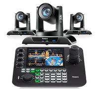 Tenveo Kit de Caméra PTZ et Contrôleur - 3 Caméras PTZ 4K NDI avec Tracking AI 20X, HDMI/USB3.0/LAN(PoE) et Joystick de Contrôle NDI à Écran Quad de 7” pour Streaming en Direct, Église et Événements
