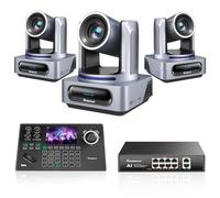 Tenveo Kit de Caméra PTZ et Contrôleur - 3 Caméras PTZ NDI 4K AI 20X Zoom, SDI/HDMI/USB3.0/LAN(PoE) et Joystick de Contrôle PTZ NDI à Écran de 5” +PoE pour Streaming en Direct, Église et Événements