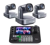 Tenveo Kit de Caméra PTZ et Contrôleur - 3 Caméras PTZ NDI 4K avec Tracking AI 20X, HDMI/USB3.0/LAN(PoE) et Joystick de Contrôle NDI à Écran Quad de 7” pour Streaming en Direct, Église et Événements