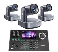 Tenveo Kit de Caméra PTZ et Contrôleur - 3 Caméras PTZ NDI 6 & NDI HX3 4K avec Tracking AI 20X, HDMI/USB3.0/LAN(PoE) et Joystick de Contrôle PTZ NDI à Écran de 5” pour Streaming en Direct