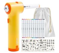 tenwin Kit de marqueurs aérographes électriques pour enfants - Kit de peinture artistique à piles comprenant 12 feutres à double pointe, 8 pochoirs et 1 sac de rangement (jaune)