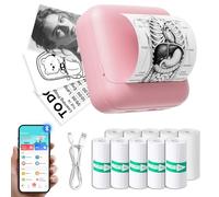 tenwin Mini-imprimante Thermique avec 11 Rouleaux de Papier d'impression, imprimante Portable sans Encre Compatible Bluetooth avec iOS et Android (Rose)