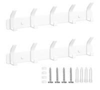 TENXSNUG Porte Manteau Mural Lot de 2, Patères Porte Manteaux Crochet Mural Antirouille avec 5 Crochets, Patère Murale Porte-Manteau pour Cuisine, Salle de Bain et Chambre, Blanc