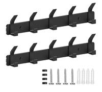 TENXSNUG Porte Manteau Mural Lot de 2, Patères Porte Manteaux Crochet Mural Antirouille avec 5 Crochets, Patère Murale Porte-Manteau pour Cuisine, Salle de Bain et Chambre, Noir