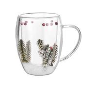 TENYELE Gobelet en verre transparent avec décoration de fleurs séchées - Tasse à café double couche - Pour un usage quotidien - Scène de neige