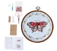 TENYELE Kit de broderie pour débutant avec cerceau de couture, instructions (français non garanti), tissu motif fil et aiguille, perles de décoration de bureau