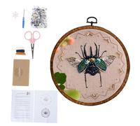 TENYELE Kit de broderie pour débutant avec cerceau de couture, instructions (français non garanti), tissu motif fil et aiguille, perles de décoration de bureau