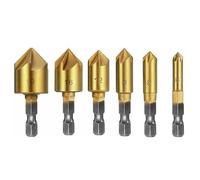 Teocpai 6 Pcs Forets Fraise à Chanfrein 1/4'' Tige Hexagonale 90° HSS Foret à Tête Fraisée Jeu de Forets à Chanfreiner pour Bois 6 mm - 19 mm