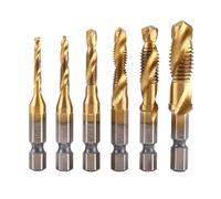 Teocpai 6pcs HSS Foret Taraudeur Jeu de Mèches Combinées en Titane avec 1/4" Tige Hexagonale Tarauds à Filetage Métrique M3-M10 Pour Bois, Laiton, Aluminium et Plastique