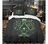 TEODLECDS Motif de Pieuvre Verte 3D Imprimé Housse de Couette 3 pièces Microfibre Anti-Tache Drap de Couette 2 taies résistante garçons Filles Super King（260x220cm）