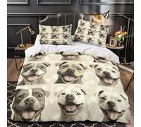 TEODLECDS Portraits de Pitbulls 3D Imprimé Drap de Couette 3 pièces Microfibre Animal de Dessin animé Housse de Couette 2 taies Lavable Machine Adolescents Jeunes Adultes Super King（260x220cm）