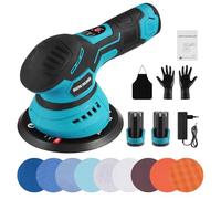 Teodute 150mm Ponceuse, 8 Vitesses Réglables, 2500 à 5500 tr/min Ponceuse Excentrique, Ponceuse Orbitale pour Cirage Polissage Décapage Peinture Élimination Rouille (avec 2 x 2,0 Ah Batteries)