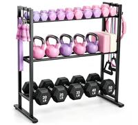 Teodute 3 Niveaux Réglable Rack Musculation Support Halteres, 163kg Robuste, Entièrement en Acier, avec Crochets Mobiles, Cage Musculation pour Haltères Kettlebells Yoga à Domicile