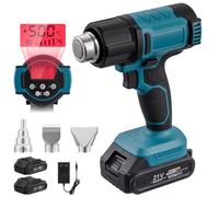 Teodute Décapeur thermique sans fil 21 V, pistolet à air chaud 350 W, chauffage rapide en 5 secondes jusqu'à 550 °C, protection contre la surchauffe, 3 buses, sèche-cheveux à air chaud, batterie pour